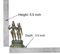 Brass Shiva-Parvati dancing idols, height 5.5 in, measurement scale