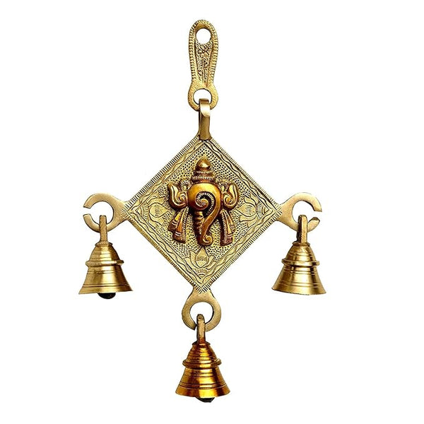 Brass Wall Hanging with Bells Wall Decor Height 9 Inch Entryway Setting