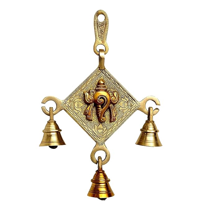 Brass Wall Hanging with Bells Wall Decor Height 9 Inch Craft Detail