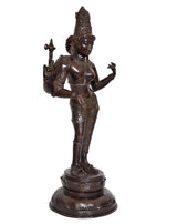Brass Ardhanarishvara Shiva Parvati idol statue, three-quarter view with decorative robes