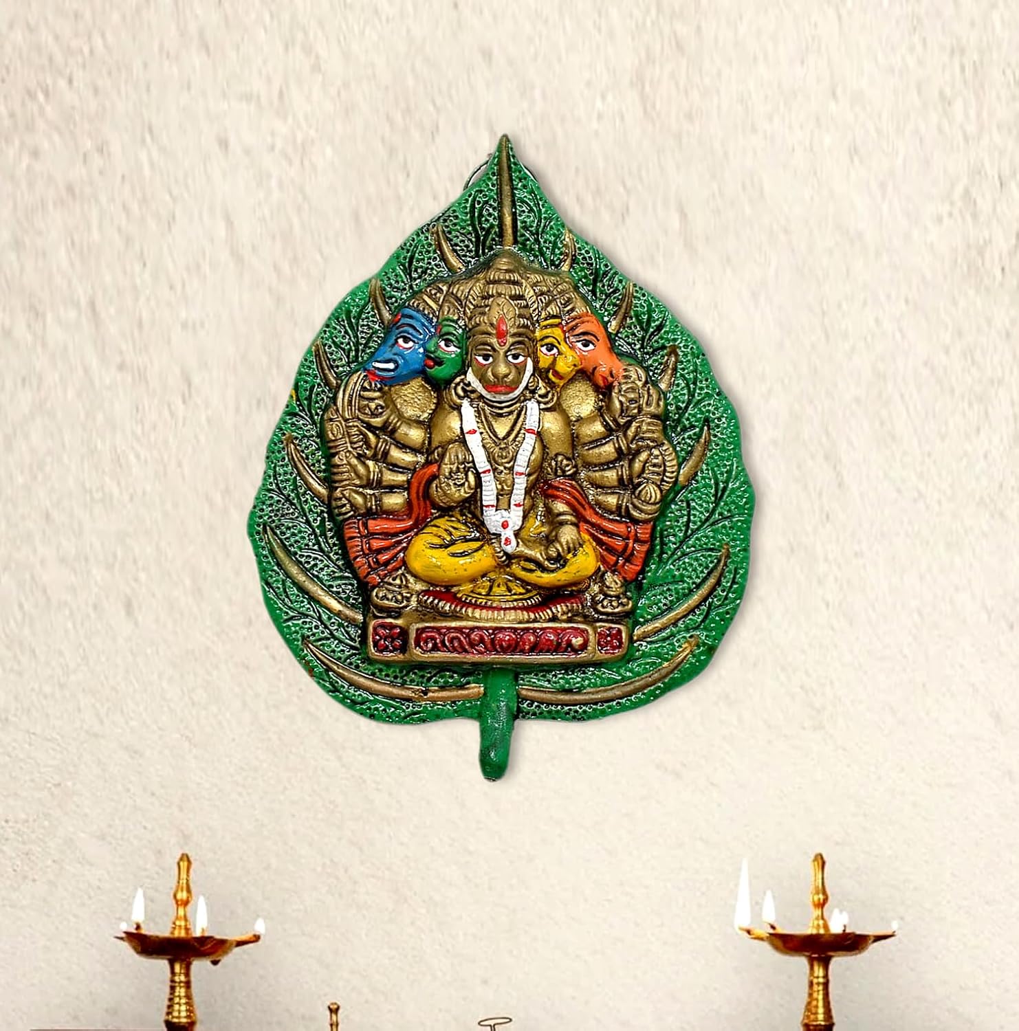 Metal Panchmukhi Hanuman Ji Wall Hanging (Height: 6.5 Inch)