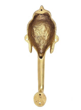 Brass Buddha-face door handle backplate with mounting holes