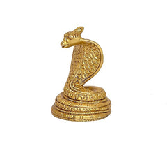 Brass snake-shaped Shiv lingam stand, detailed scales on hood and base