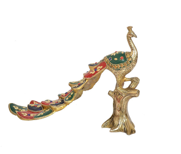 Brass Peacock Figurine Multicolor (Height: 8 Inches) Study Setting