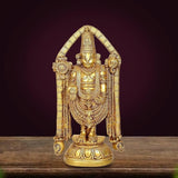 Brass Tirupati Balaji idol, raised arms, detailed deity face on pedestal base