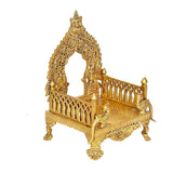 Brass Bhagwan Palki Chowki mandir side view, lattice railing and pedestal base