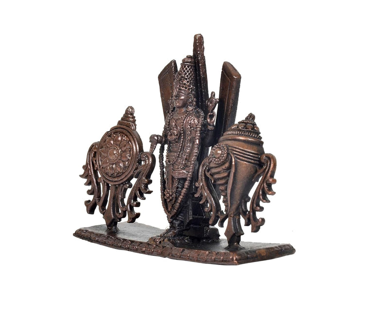 Copper Tirupati Bala ji Shankh Chakra Namah Statue (Height:3 Inch)