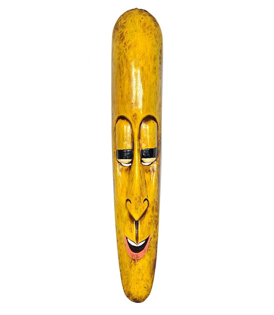 Wooden Terracotta Mask for Home Decor Statue | Multicolor | Height : 30 Inches (Yellow)