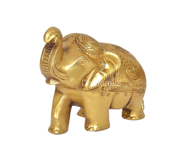 Brass Elephant Figurine - Decorative Statue for Home Decor, Feng Shui, and Good Luck (Height 4 Inch) Study Setting