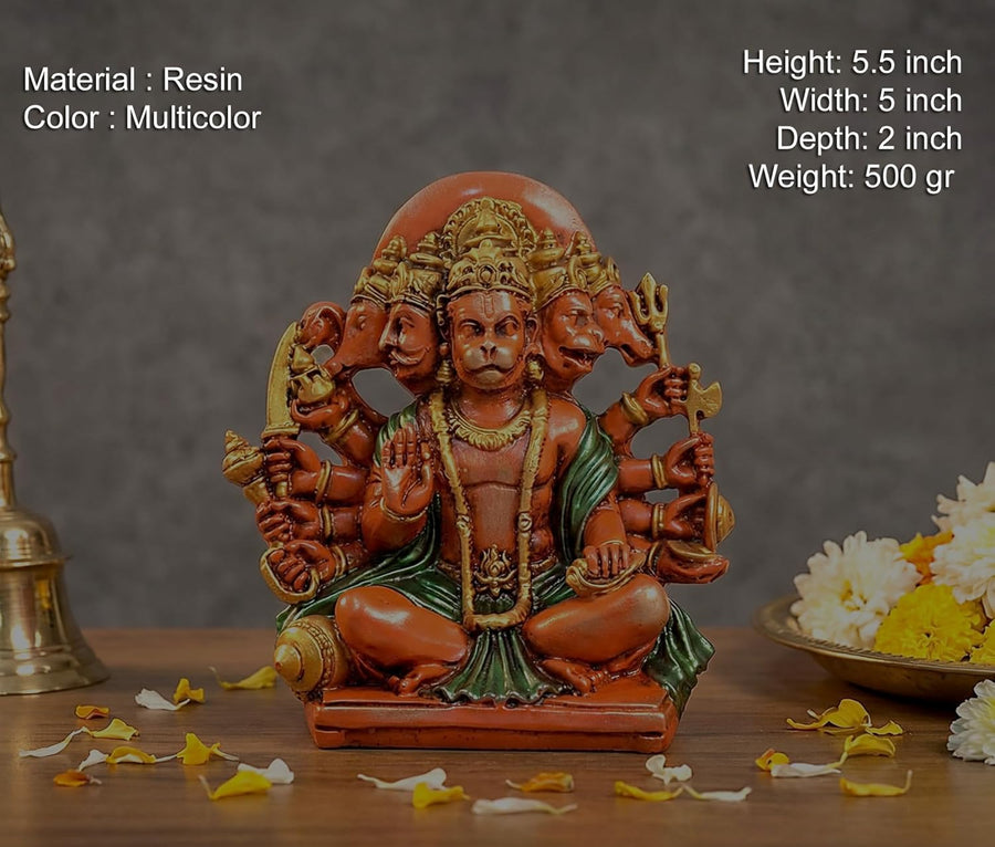 Resin Panchmukhi Hanuman Idol Figurine – Hanuman Ji Decorative Showpiece for Home, Office, Temple & Car Dashboard (Height :5.5 Inches) Craft Detail