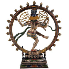 Resin Natraj Shiva idol, back view, 10 inch, circular halo and draped ribbons