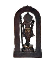 Rear view Ram Lalla idol statue, arched back panel and textured base