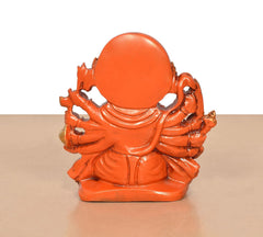 Orange resin Panchmukhi Hanuman idol, back view with arched head and seated base