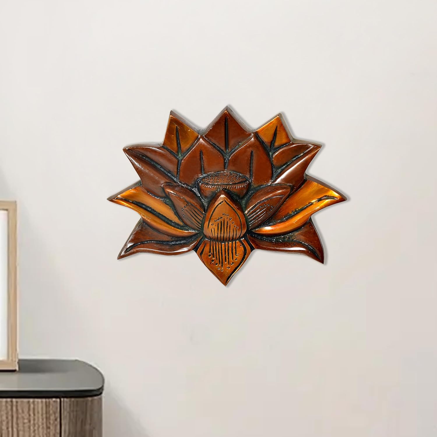 Brass Lotus Flower Wall Hanging |for Home Decor Wall Decor Stone Decorations| (Height 5 Inch) (Multicolor Lotus Flower)