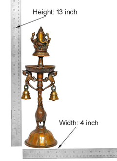 13-inch brass Ganesha diya lamp on card, width 4 inch