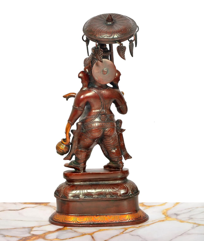 Brass Ganesha Holding Parasol in One Hand Sculpture (Height: 15 Inch)