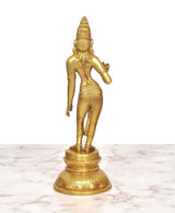 Golden brass Uma Parvati statue, other side view with jewelry details and draped waist