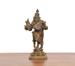 Copper Krishna idol, full front view with crown details and balanced pose