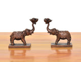 Copper elephant figurines set of 2 facing each other, decorative embossed patterns