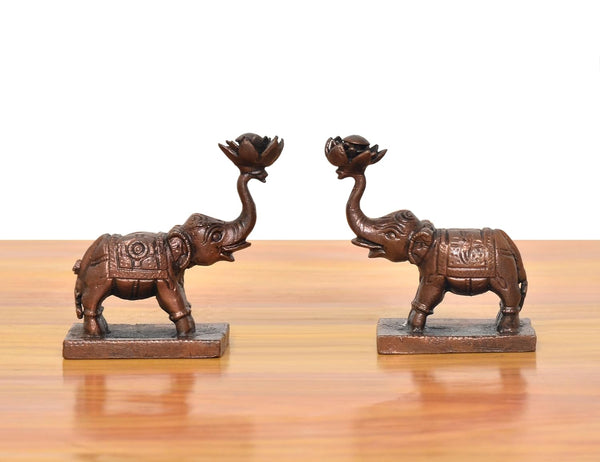 Copper Elephant Figurine |Set of - 2| (Height: 2 Inches) Study Setting