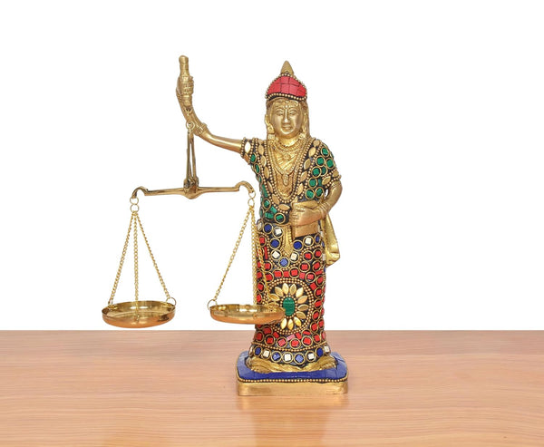 Brass Lady Justice with Scales Nyay Murti (Height: 8.5 inch) (Multicolor) Study Setting