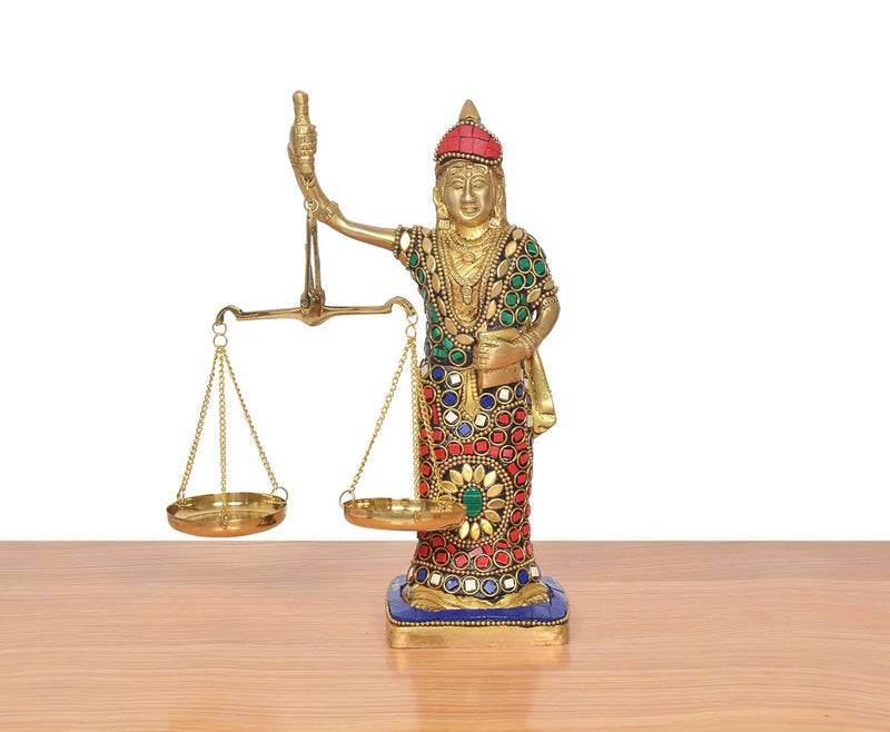 Brass Lady Justice with Scales Nyay Murti (Height: 8.5 inch) (Multicolor)
