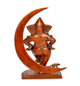 Ganesha-Idolstatue von hinten mit Mondsichel, bronzebraunes Finish, Holzsockel