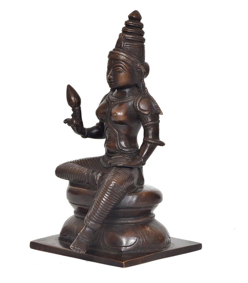 Brass Goddess Parvati Seated on Pedestal Statue Hindu Goddess Parvati Idol for Home Temple, Spiritual Decor, and Religious Gifts (Height: 9 Inch)