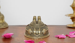 2-inch brass Hanuman Charan Paduka idol with detailed engraved base