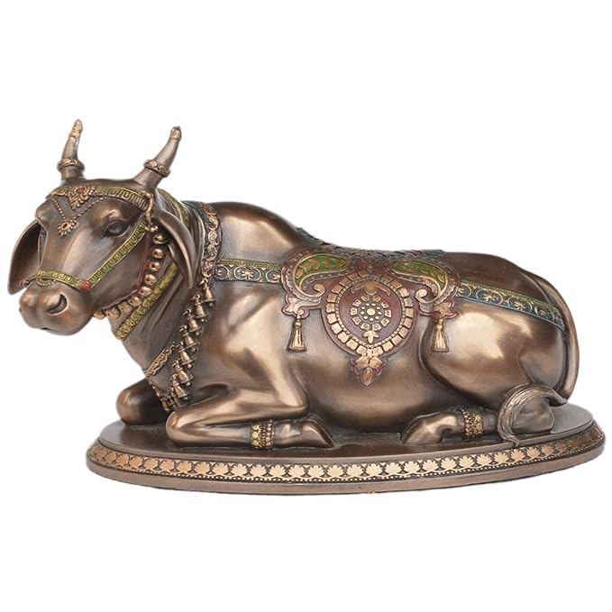 Handcrafted Fengshui Copper Finish Polyresin Sitting Nandi Idol for Home Decorative Showpiece, 8 Inch