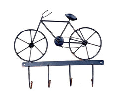 Iron cycle keychain wall art with dark finish and five hooks for key rings