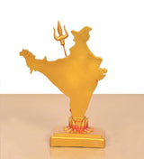 Resin Mother India idol rear view, gold silhouette with trident on square base