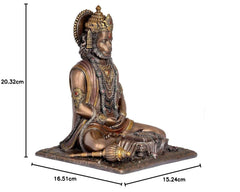 Resin Hanuman idol with measurements, seated meditating figure on square base