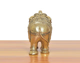Bronze elephant figurine, back view with carved head details and patterned ankles