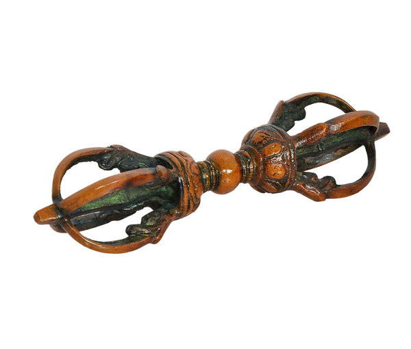 Brass Tibetan Buddhist Eight Pronged Small Dorje in Brass Handmade (Height: 6.5 inch) (Multicolor 2) Study Setting