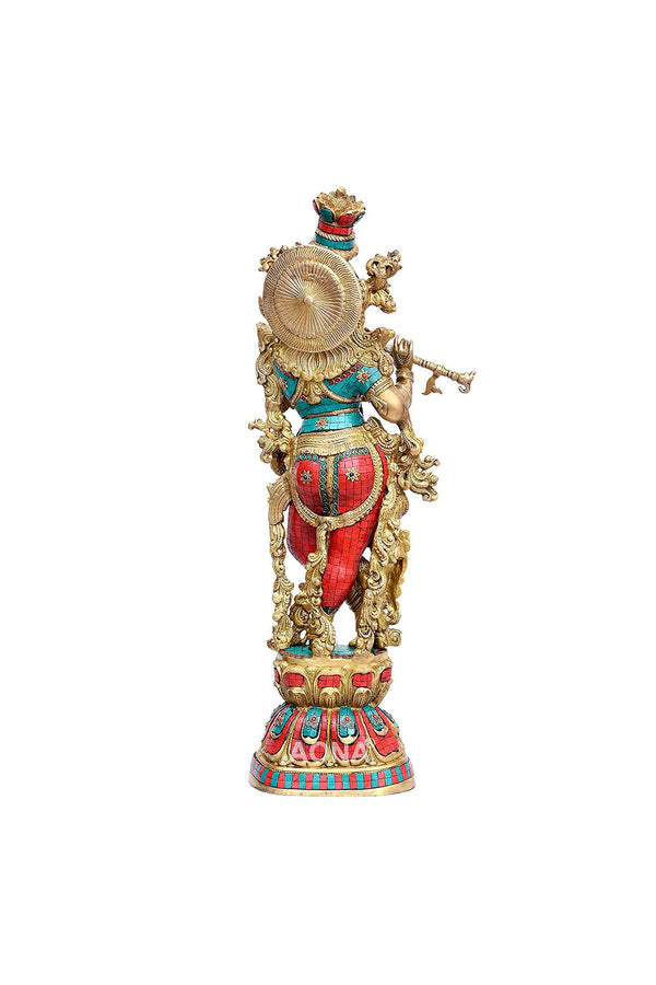 Brass Pair of Radha Krishna (29 inches) Study Setting