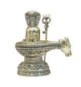 AONA brass Shivling idol with Naag and Nandi, detailed serpent hood and trident