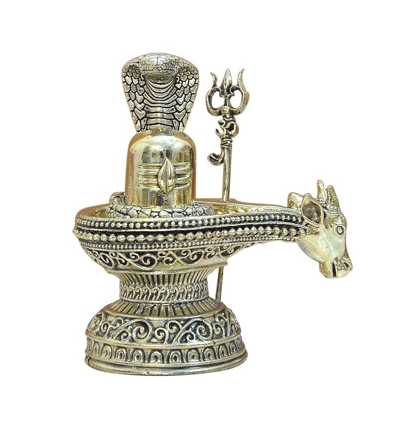 Bronze Shivling with Naag and Nandi Figurine Prefect for Home Mandir (Height: 4 inch)