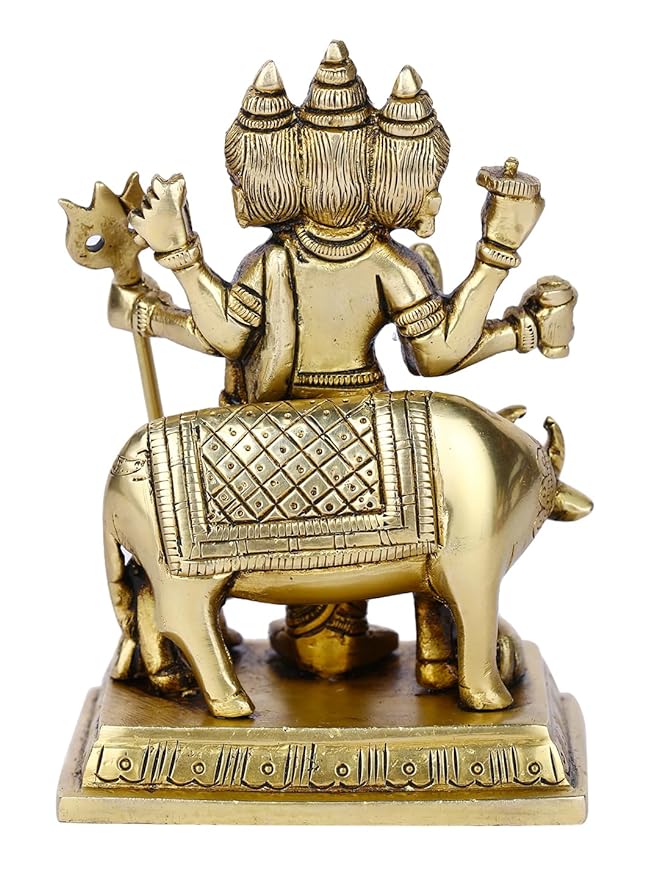 Umi Lord Dattatreya Bhagwan Brass Idol Statue Murti for Home Pooja Office Decor Trimurti Bhagwan Sculpture (4.9 Inches Height)