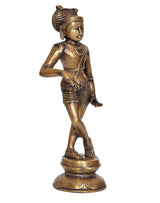 Messingfarbene Shiva-Skulptur, leicht seitliche Ansicht mit erhobener Hand, verzierter Gürtel