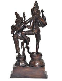 Shiva-Parvati Bronze-Dance-Idole, Paarfiguren in Haltung, auf flachem Sockel