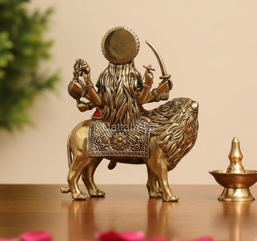 Superfine Brass Goddess Sherawali MATA Murti (Height: 6 Inch) Craft Detail