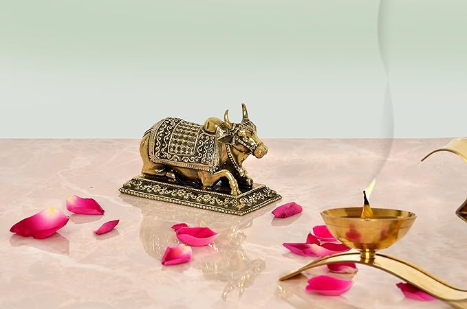 Superfine Brass Nandi Cow Statue Idol Murti On Base Decorative Item for Home | Height : 2 Inch