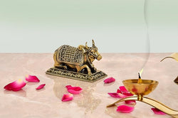 Brass Nandi Cow Statue Idol Murti On Base Decorative Item for Home | Height : 2 Inch