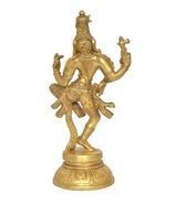 Brass Ardhanrishvara Shiva-Parvati statue, front stance with raised arm and flowing attire