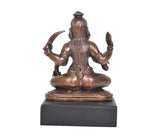 3-inch copper Mahakaali Mata idol, back view seated multi-armed figure on dark base