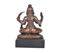 3-inch copper Mahakaali Mata idol, back view seated multi-armed figure on dark base