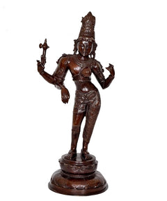 Brass Ardhanarishvara Shiva-Parvati idol, full standing figure with trident-like hand pose
