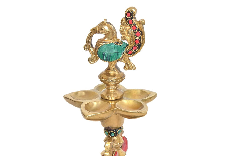 Brass Peacock Oil Lamp Diya Stand (Height 12 Inch)