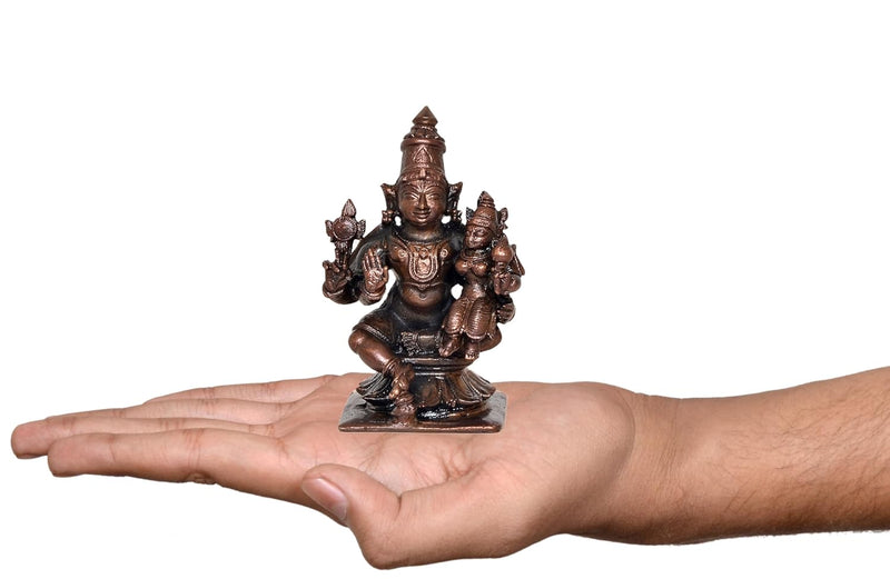 Copper Sitting Lakshmi Narayana Lord Vishnu Statue for Home, Mandir Pooja Decor Idol Color-Copper (Height: 3 Inch)